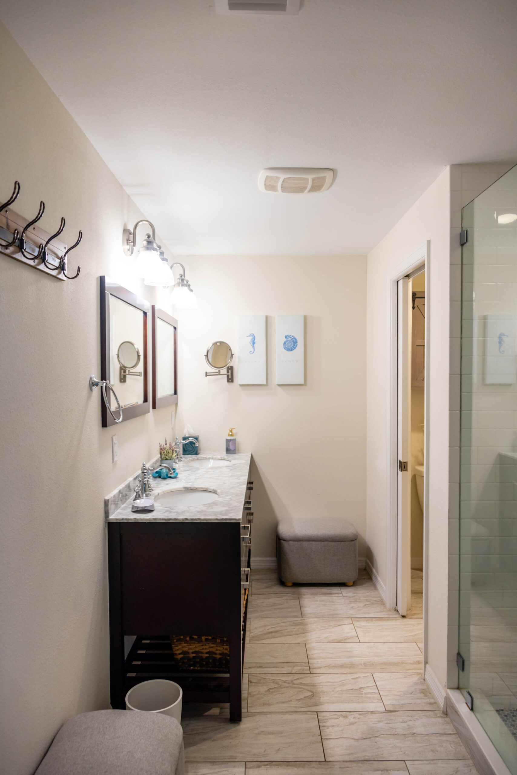 Bright modern bathroom with vanity and shower