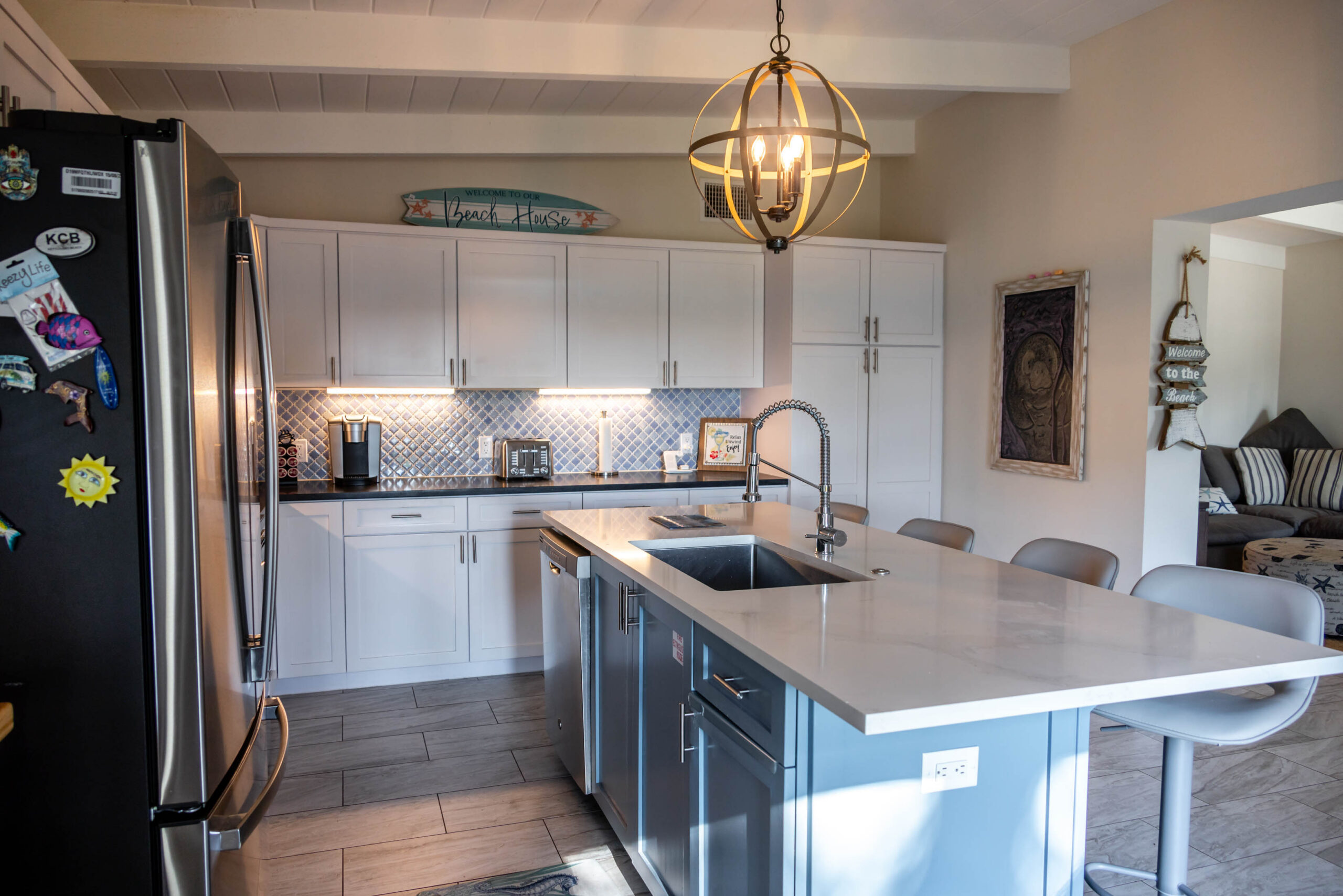 Modern kitchen with island and pendant light
