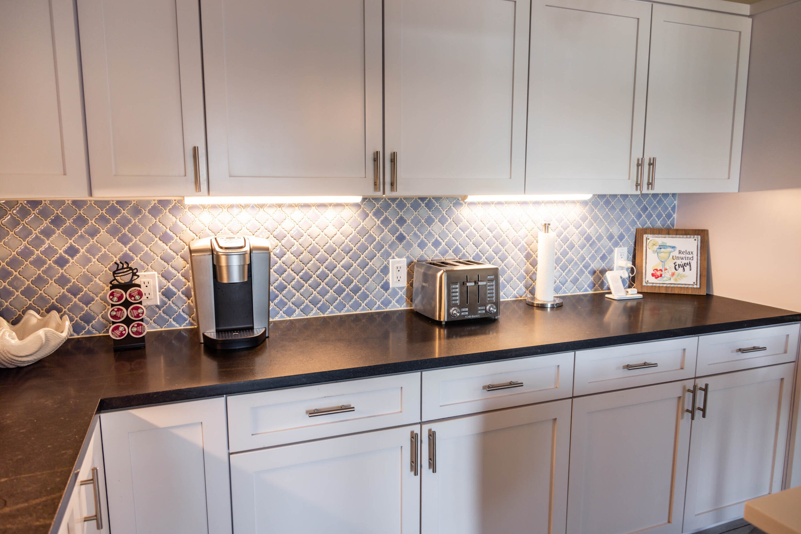 Kitchen counter with coffee maker and toaster