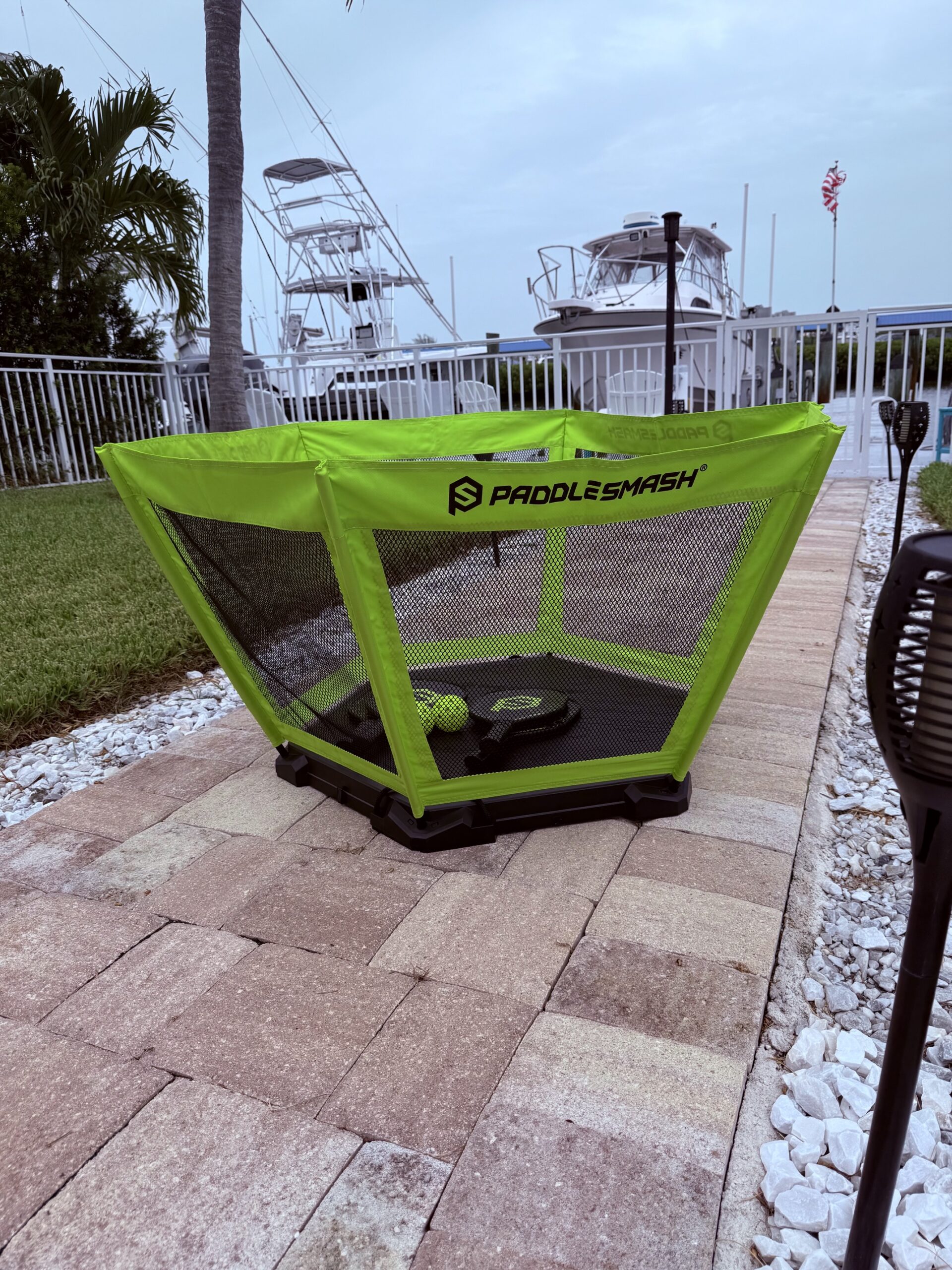 Green PaddleSmash rebounder with paddle and ball